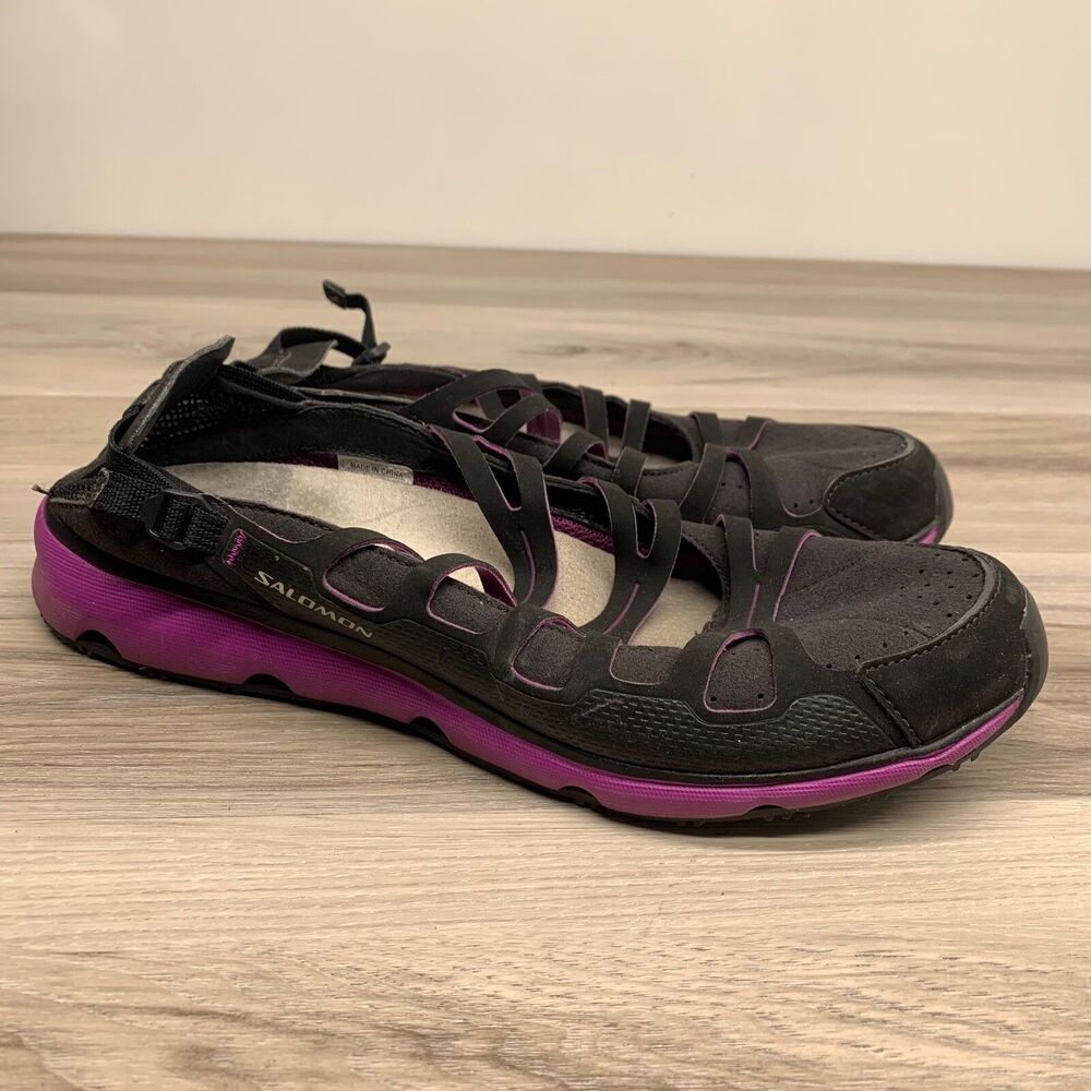 SALOMON ‘S-Fly Slip’ Womens 10 Purple Black Sandal Collapsible Heel Slip On Mule